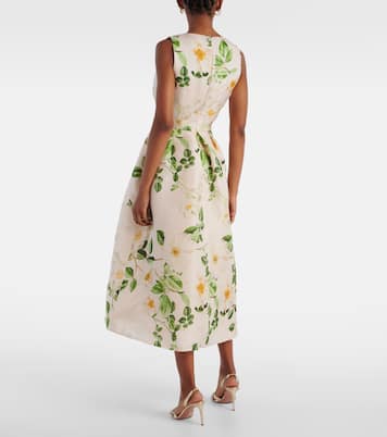 Abito midi in raso di seta con stampa | Monique Lhuillier