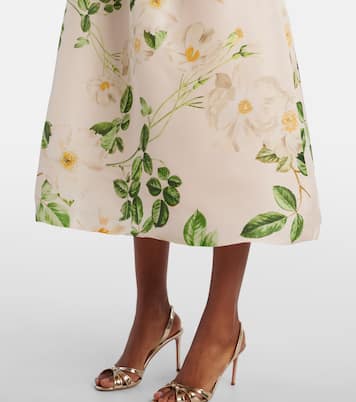 Abito midi in raso di seta con stampa | Monique Lhuillier