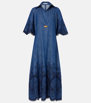Robe longue en jean Coco brodée  | Zimmermann