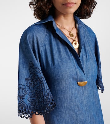 Robe longue en jean Coco brodée  | Zimmermann
