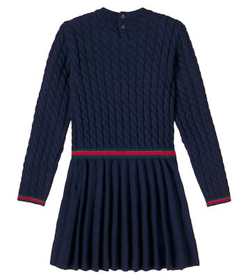 Webstripe cable-knit pleated wool dress | Gucci Kids