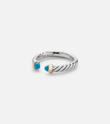 Petite Cable sterling silver ring with turquoises | David Yurman