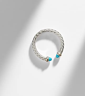 Petite Cable sterling silver ring with turquoises | David Yurman