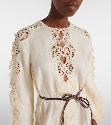 Awaken belted embroidered linen minidress | Zimmermann