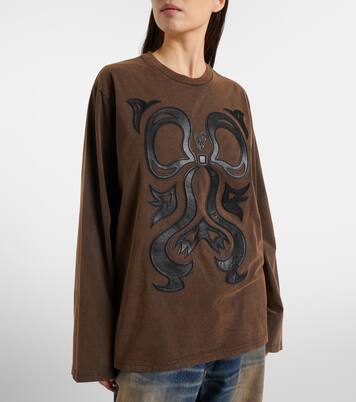 Edden embroidered leather-trimmed cotton jersey T-shirt | Acne Studios