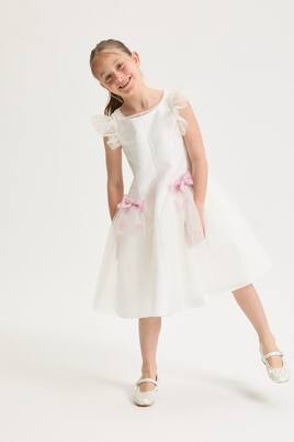 Bow-detail tulle dress | Monnalisa