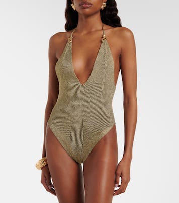 Embellished halterneck lamé bodysuit | Roberto Cavalli