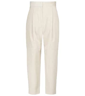 Pantalon tapered à taille haute en velours côtelé de coton | Brunello Cucinelli