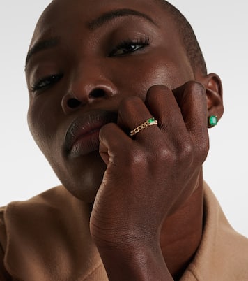 Baby Link 18kt gold ring with diamonds and emerald | Shay Jewelry