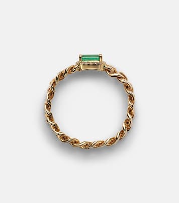 Baby Link 18kt gold ring with diamonds and emerald | Shay Jewelry
