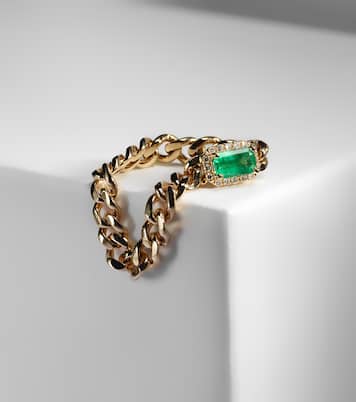 Baby Link 18kt gold ring with diamonds and emerald | Shay Jewelry