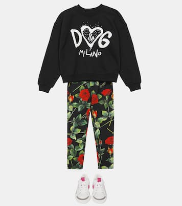 Floral stretch-cotton leggings | Dolce&Gabbana Kids