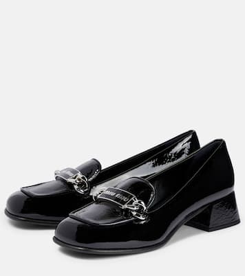 Mocassins en cuir verni à logo | Miu Miu