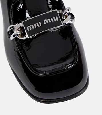 Mocassins en cuir verni à logo | Miu Miu