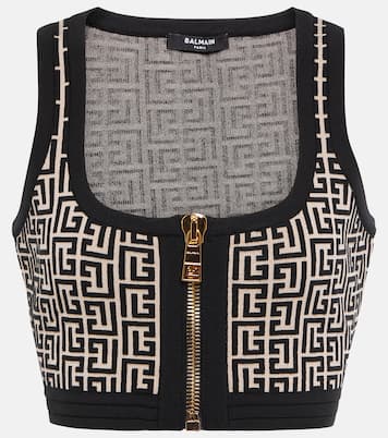 Monogram wool-blend crop top | Balmain