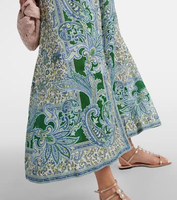 Abito midi Ottie Plunge in lino con stampa | Zimmermann
