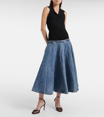 Falda midi de denim y jersey de algodón | Alaïa