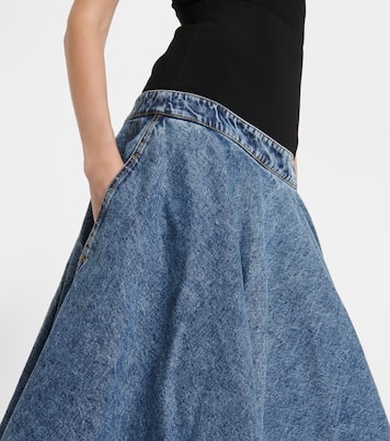 Falda midi de denim y jersey de algodón | Alaïa