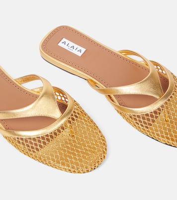 Infradito leather and fishnet mules | Alaïa