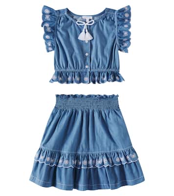 Set de top y falda de denim bordados | Patachou