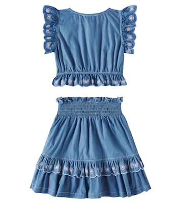 Set de top y falda de denim bordados | Patachou