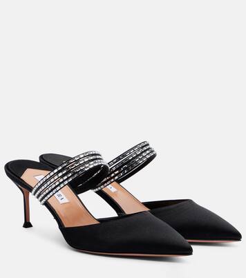 Luce 65 embellished satin mules | Aquazzura