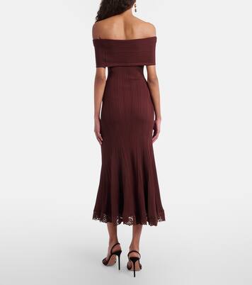 Lace-trimmed off-shoulder midi dress | Self-Portrait