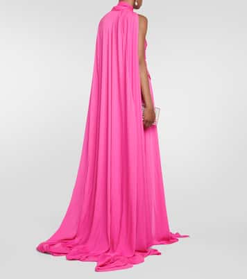 Draped chiffon cape gown | Safiyaa