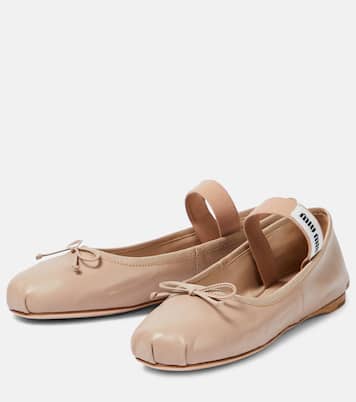 Ballerine in pelle con logo | Miu Miu
