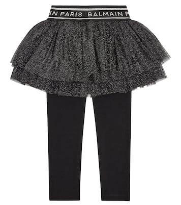 Tulle and jersey leggings | Balmain Kids