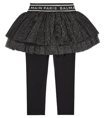 Tulle and jersey leggings | Balmain Kids