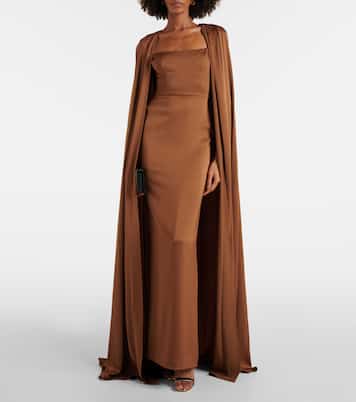 Caped satin gown | Alex Perry