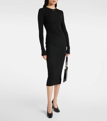 Abito midi in maglia a coste con logo | Prada