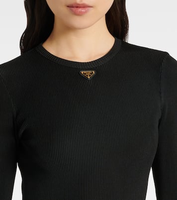 Abito midi in maglia a coste con logo | Prada