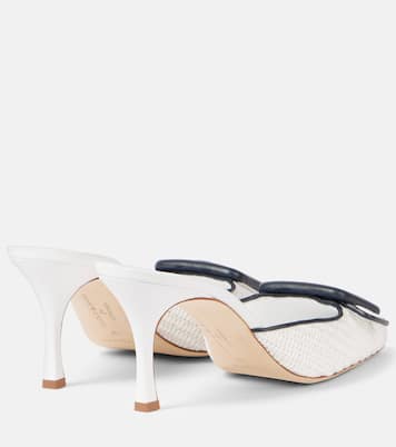 Maysale 70 leather-trimmed raffia mules | Manolo Blahnik