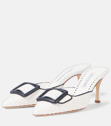 Maysale 70 leather-trimmed raffia mules | Manolo Blahnik
