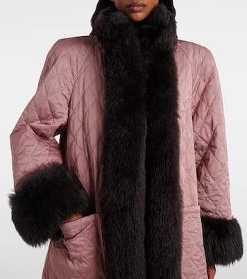 Quilted shearling-trimmed satin coat | Chloé