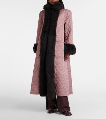Quilted shearling-trimmed satin coat | Chloé