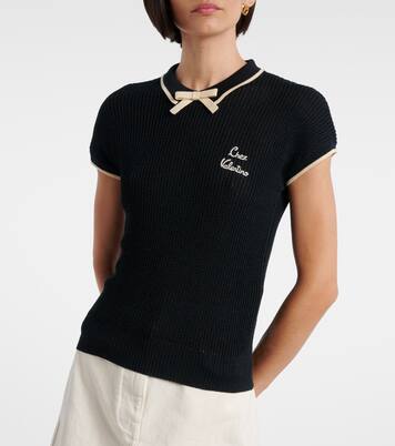 Bow-detail logo cotton-blend top | Valentino