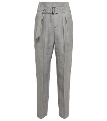 High-rise linen-blend pants | Brunello Cucinelli