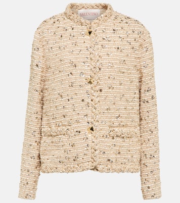VALENTINO GARAVANI Cropped embellished cotton-blend tweed