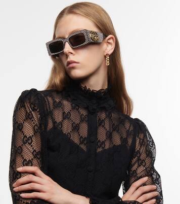 Double G polka-dot rectangular sunglasses | Gucci