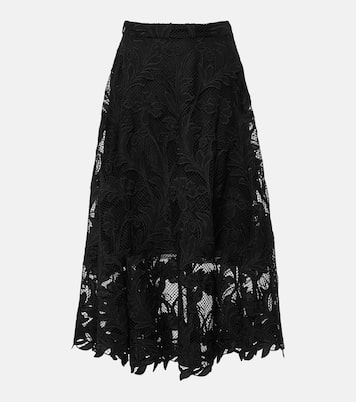 Jupe midi en guipure à fleurs | Oscar de la Renta
