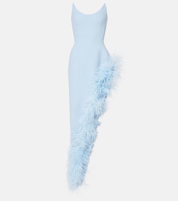 Asymmetric feather-trimmed cocktail dress | David Koma