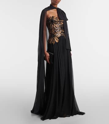 Abito lungo in misto seta con paillettes | Elie Saab