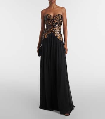 Abito lungo in misto seta con paillettes | Elie Saab
