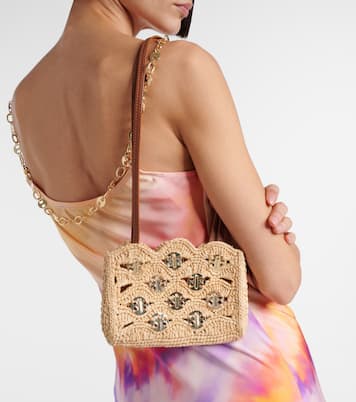 Borsa a spalla Nano in rafia con pelle | Rabanne
