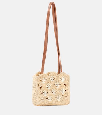 Borsa a spalla Nano in rafia con pelle | Rabanne