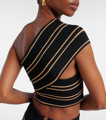 Striped one-shoulder crop top | Balmain