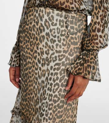 Leopard-print ruffled chiffon maxi skirt | Ganni